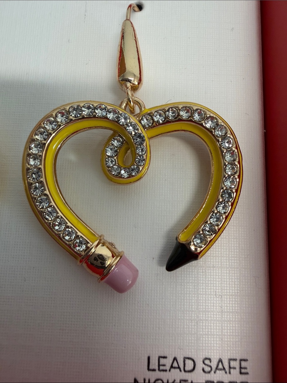 Piper K | Whimsical Yellow Heart Pencil Drop Rhinestone Earrings - Picture 5 of 7